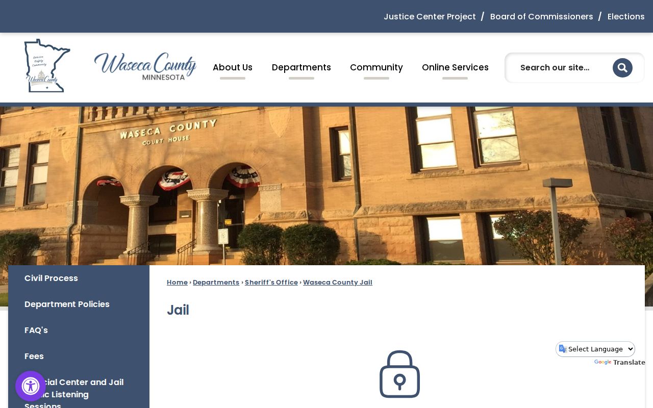 Waseca County active warrants: county jail page showing custody information