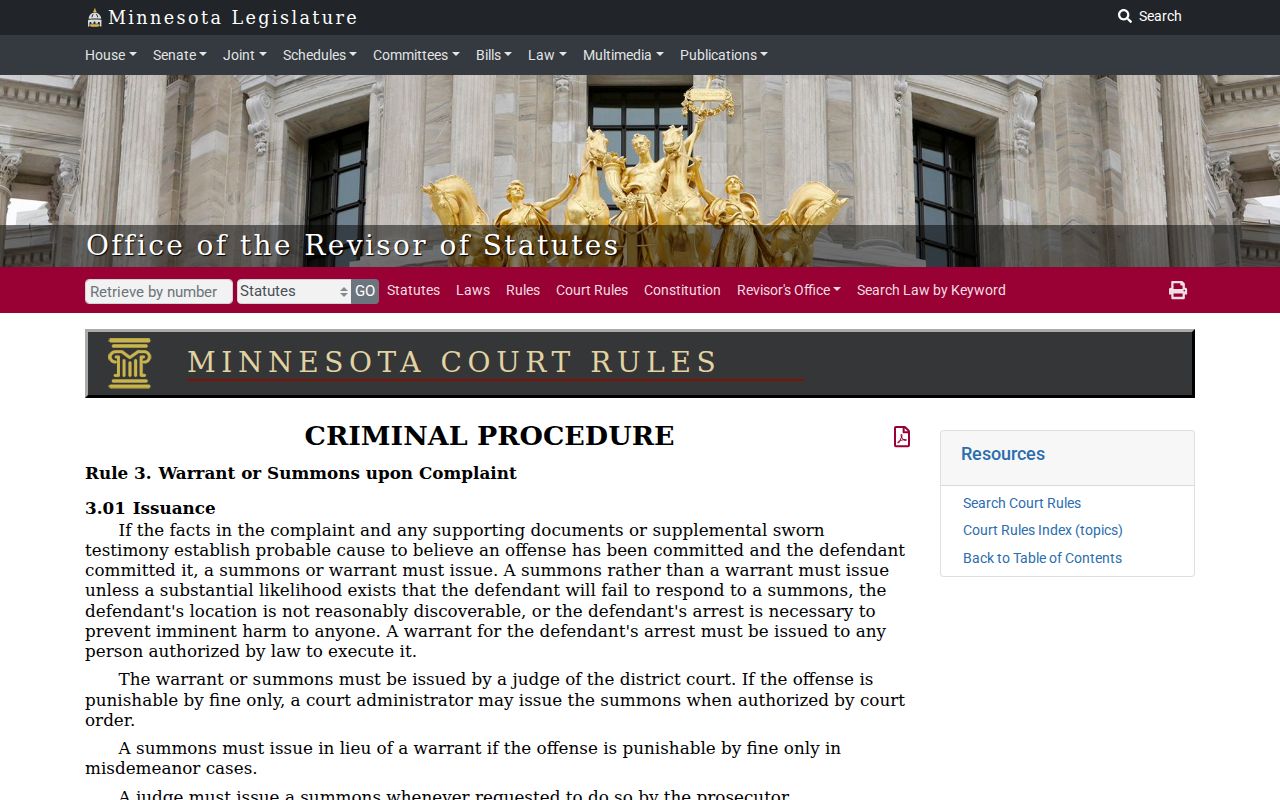 Waseca County arrest warrants: Minnesota Rule 3 text covering warrant issuance and execution