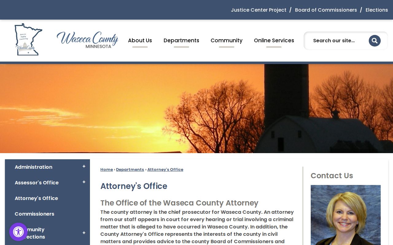 Waseca County municipal court warrant research: county attorney office that handles city prosecution matters
