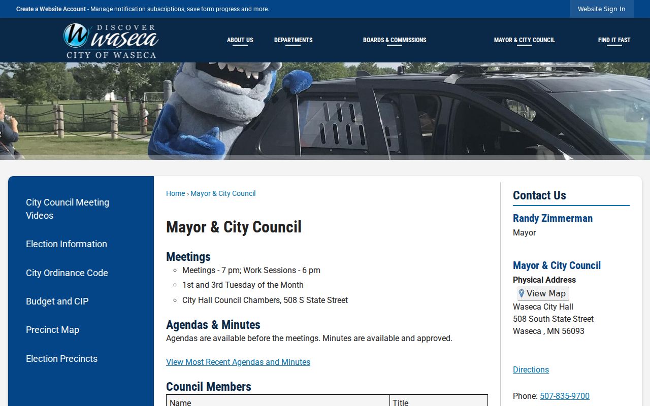 Waseca warrant records: city hall civic government page for municipal contacts