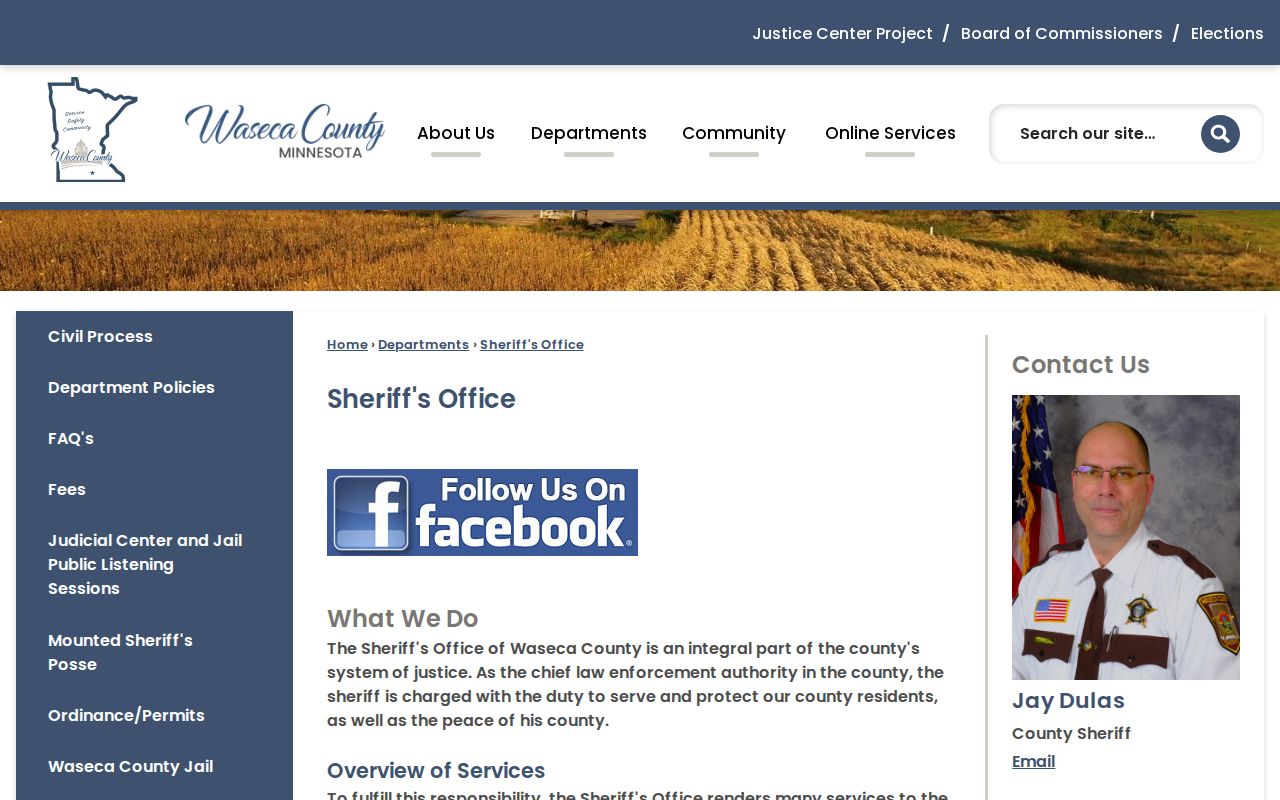 Waseca County warrant records: Sheriff's Office page describing warrant service