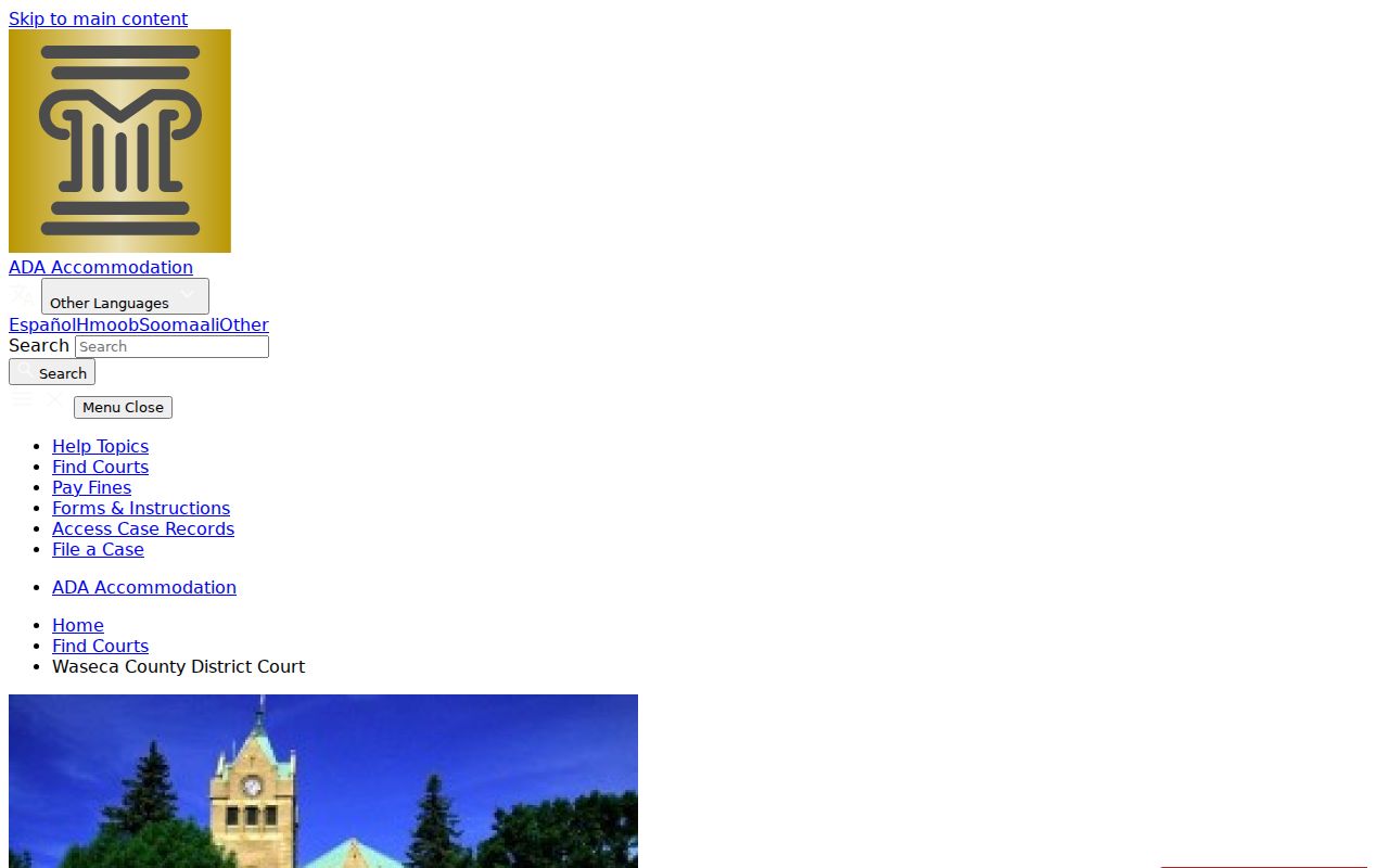 Waseca County warrant records: courthouse page for Waseca County District Court
